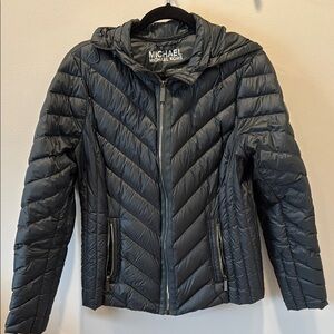 Michael Kors Green Quilted Puffer Jacket with Chevron Pattern